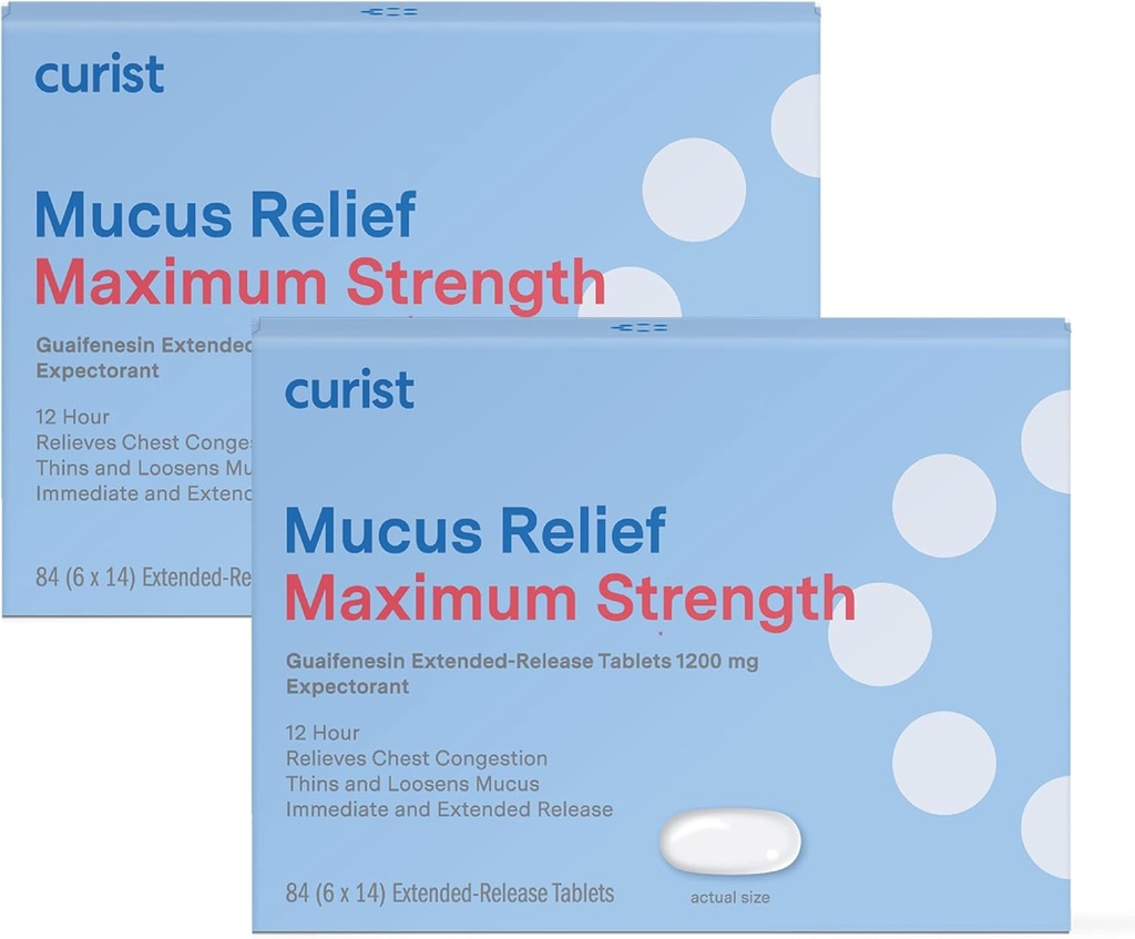 Curist Guaifenesin 1200 mg Extended Release Mucus Relief Maksimal styrke - 168 Count Bulk Extended Release Tabletter - Reduser Mucus Clear Congestion (2 Pakke med 84 Tabletter)