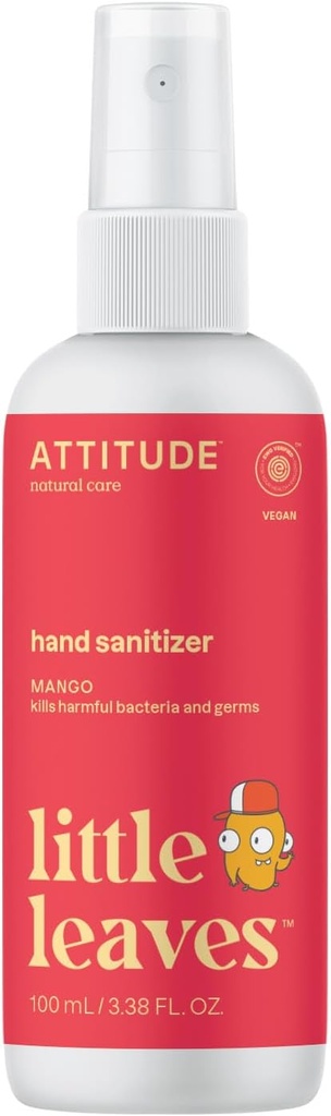 ATTITUDE hånd sanitator Spray for barn og voksne, EWG verifisert, reise størrelse, dermatologisk testet, plante og mineralbasert, Vegan, Mango, 3,5 Fl Oz (sprayflaske)