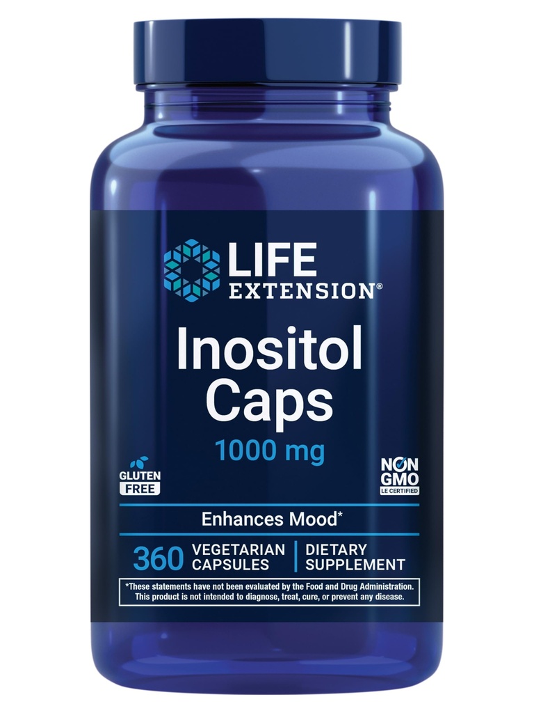 Livsforlengelse Inositol Caps – 1000 mg, Myo-Inositol – Mood Health, Velvære, sunn metabolisme, hormonbalanse – glutenfri, ikke-GMO, vegetarisk – 360 kapsler