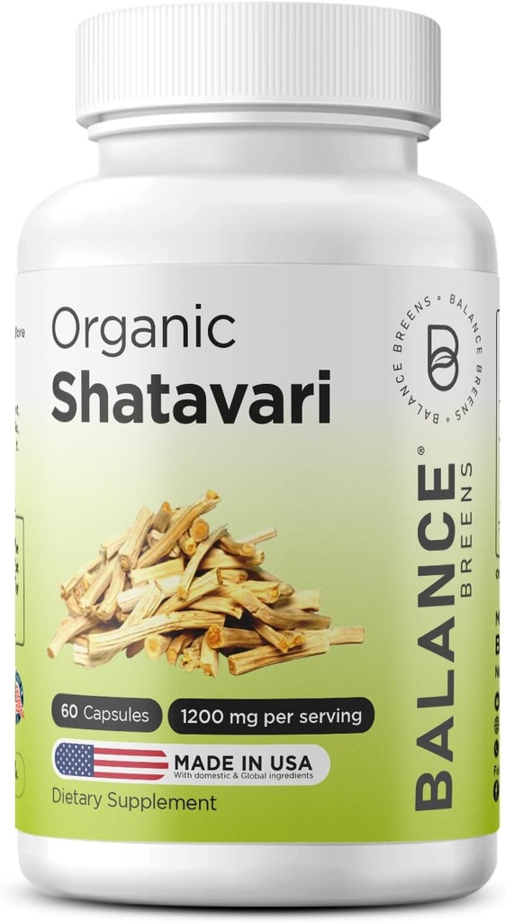 Organisk Shatavari 1200mg, 60 Kapsler - Lactation Support Vitaminer, Hormonal Balance for kvinner, Asparagus Racemosus Root