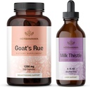 HERBAMAMA Goat's Rue og Melk Thistle Kit - Bundle på 1200 mg Goat Rue Capsules & Milk Thistle Liver Detox Drops 4 fl oz - Vegansk, ikke-GMO, Sukker & alkohol-fri - 2 pakke