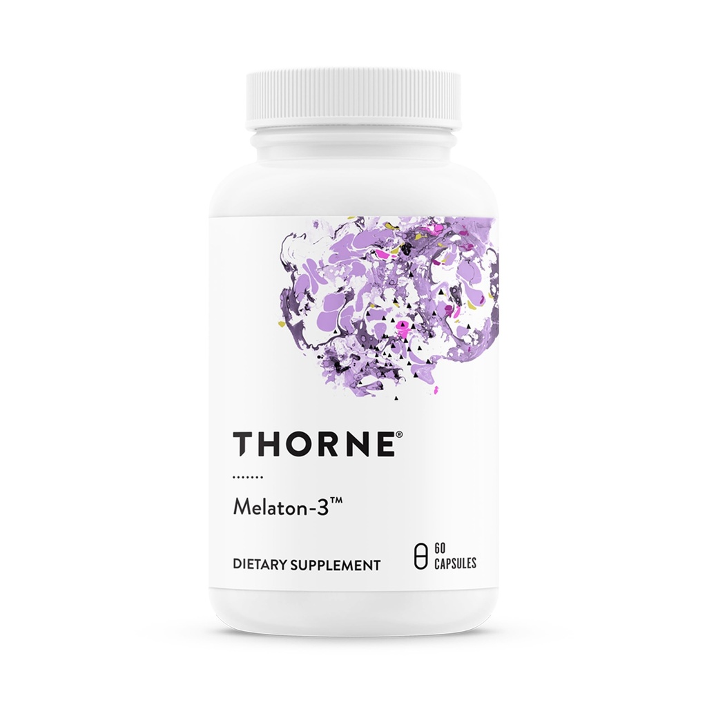 THORNE - Melaton-3-3 mg Melatonin Supplement - Støtter normal sirkadisk rytmer, hvilefull søvn og avslapning* - NSF-sertifisert for sport - Gluten, Dairy og soya-fri - 60 kapsler