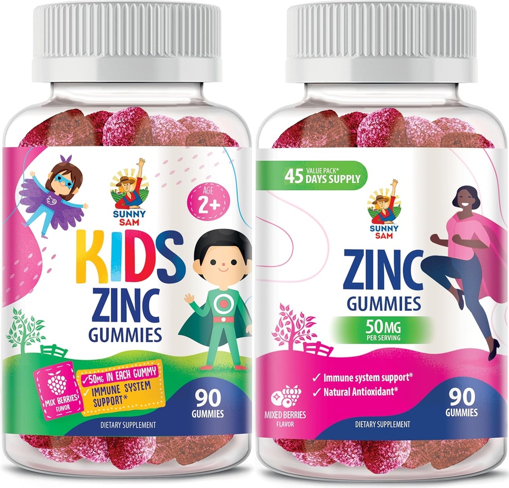 Sink Gummies for voksne og sink gummies for barn. Sink Chewable Gummy for immun støtte - Kraftig naturlig antioksidant ikke-GMO Supplement for barn kvinner voksen