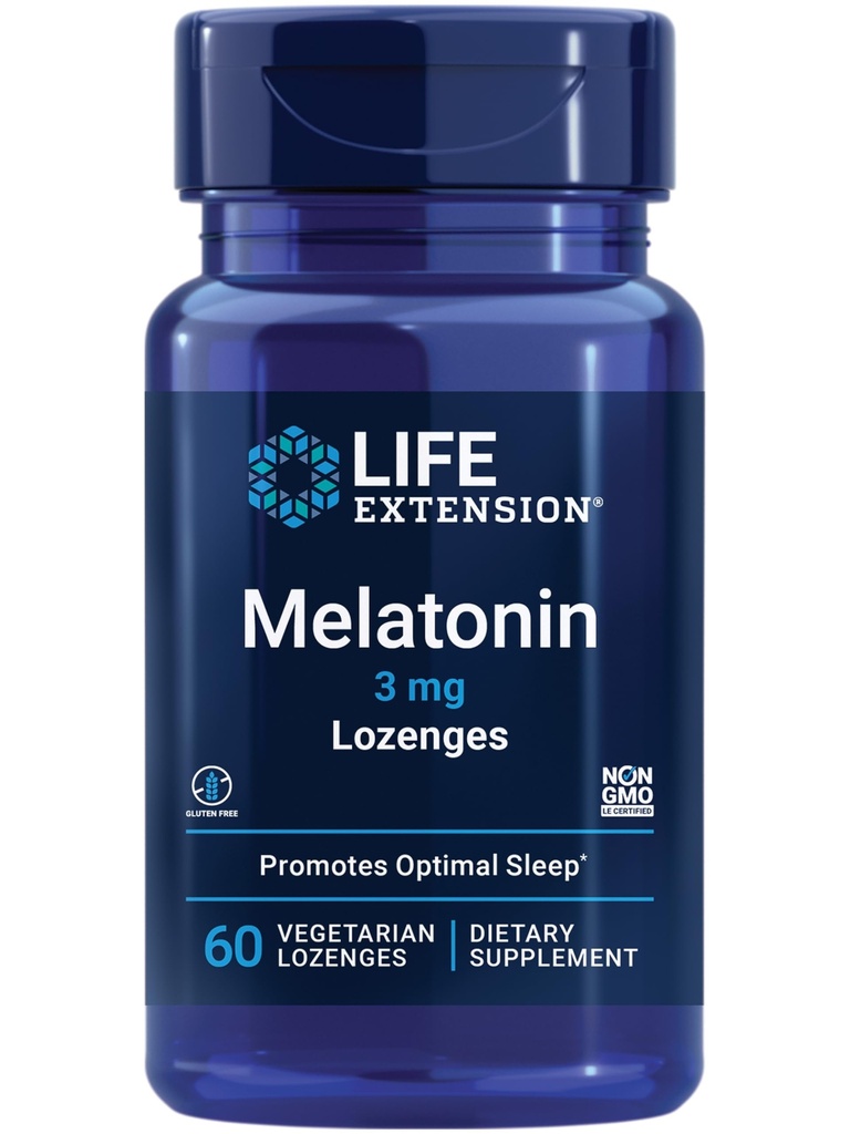 Livsforlengelse Melatonin, 3 mg, Optimal søvnstøtte, Sunn circadian rhythms, Cellular Defense, Glutenfri, Ikke-GMO, Vegetarisk, 60 tyggebare lozenger