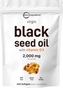 Mikroingredienser Svart Seed Oil med vitamin D3 1000 IU, 240 Softgels | 2.000 mg Svart Seed Oil Per Serving | Nigela Sativa Oil | 2-i-1 Uraffinert Seed Oil Formula | Ikke-GMO, cGMP Produsert