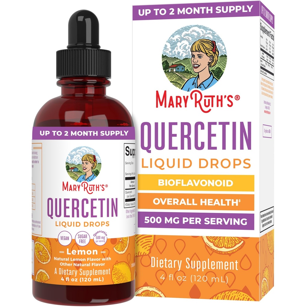 MaryRuth Organics Quercetin flytende  Drop Sugar Free | 500 mg for voksne 18 og over | Cardiovaskulær helse for voksne | Bioflavonoid | Vegansk | Ikke-GMO | Glutenfri | 4 Fl Oz