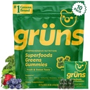 Gruns voksne Super Greens Gummies, Multivitamin Superfood Gummy Bears, Spirulina, Klorella, Prebiotika & Fiber Gummies for Digestive Helse, Adaptogens Supplement, 20 vitaminer & Mineraler, 10 Telling