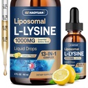 Liposomal L-lysine 1000MG flytende dråper, 13-i-1 lysin kosttilskudd - Monolaurin, Olive Leaf ekstrakt med vitamin C, B6, D3, B12 & sink for kollagen, leppe, hud og immun støtte for barn og voksne, 2oz