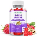 Immunstøtte Gummies – 8-i-1 formel Herbal kosttilskudd med Astragalus, eldrebær, Quercetin, Bromelain, Echinacea, vitamin C, D3 og sink for daglig balanse, bringebær Flavor, 60 greve