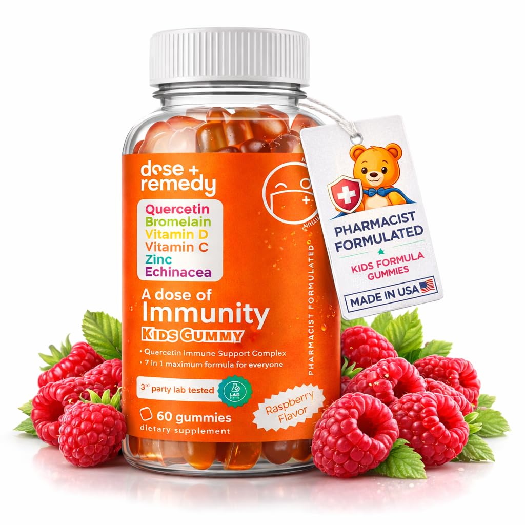 En dose av barn immunisme støtte gummier - daglig immunforsterkning kosttilskudd Quercetin gummier for barn med vitamin B kompleks, vitamin C, sink, vitamin D, Quercetin Bromelain, Echinacea - 60 greve