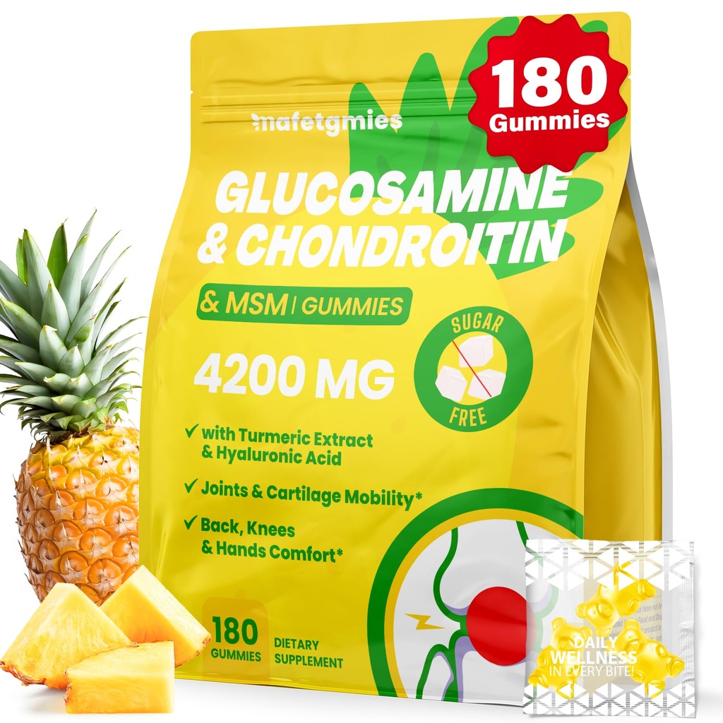 Glukosamin Chondroitin Gummies, 4200mg ekstra styrke felles kosttilskudd Glukosamine Chondroitin med MSM & Elderbær for felles helse, fleksibilitet, immun støtte for voksne, menn og kvinner, 180 greve