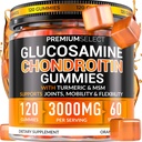 Glucosamin Chondroitin Gummies for felles støtte – 120 Glucosamin Gummies Ekstra styrke 3000 mg med MSM, Turmeric, Kalsium, vitamin D3 – sukkerfri vegansk voksensupplement – Fleksibilitet og mobilitet