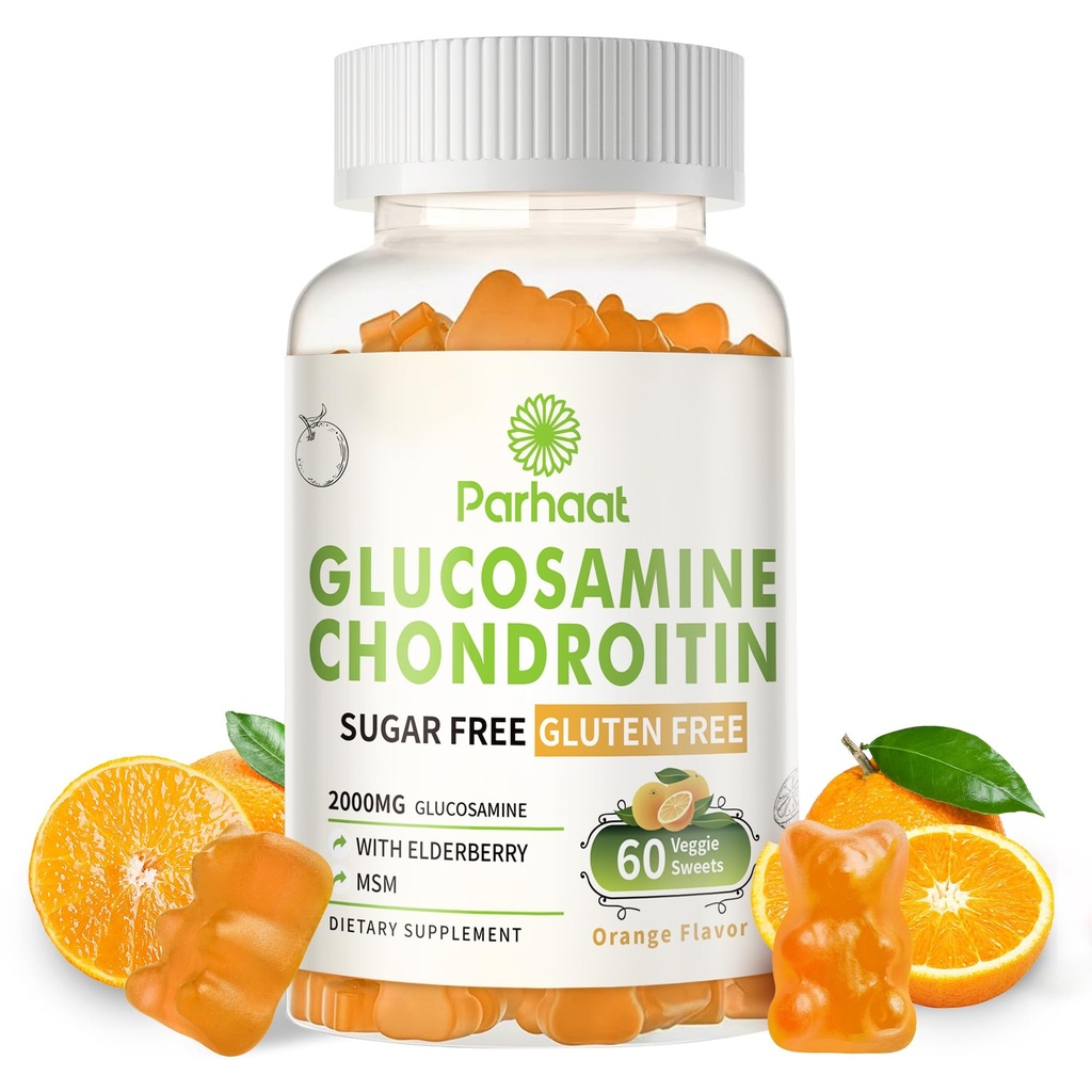 Glukosamine Chondroitin Gummies med MSM & Elderberry Extra Styrke - Felles støtte, Antioksidant immun støtte Supplement for voksne, menn og kvinner. Orange