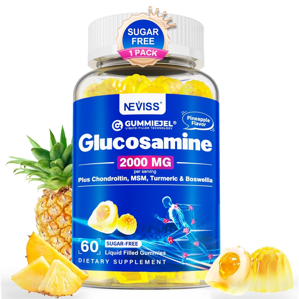 Sugar Free Glukosamine Chondroitin MSM Gummies - Maks styrke mobilitet Supplement for kvinner og menn w / Glukosamin Sulfate 2000mg, Boswellia, Curcumin & Hyaluronsyre - Fleksibilitetsstøtte - 60Cts