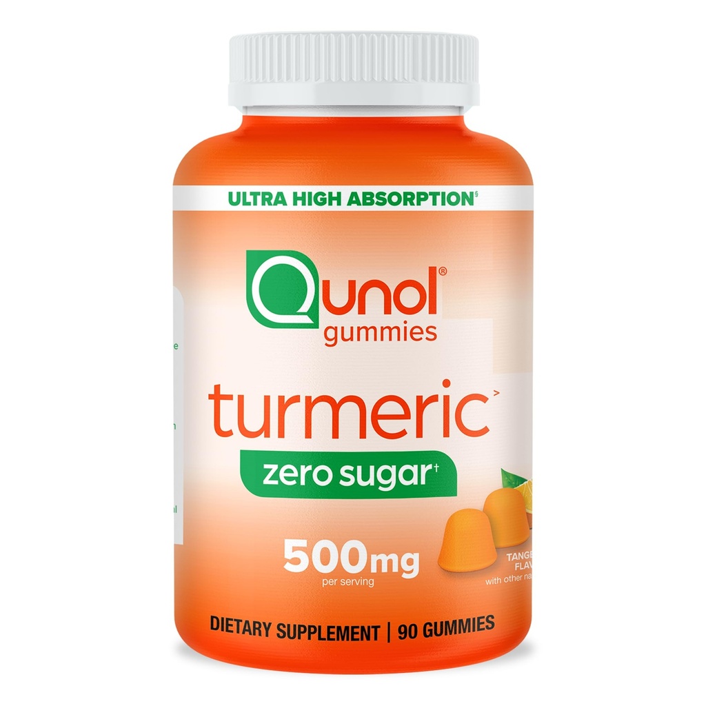 Qunol null sukker gummi, gummi med 500mg gummi curcumin, felles støtte supplement, ultra høy absorpsjon gummi curcumin, vegetarisk, glutenfri, 90 greve