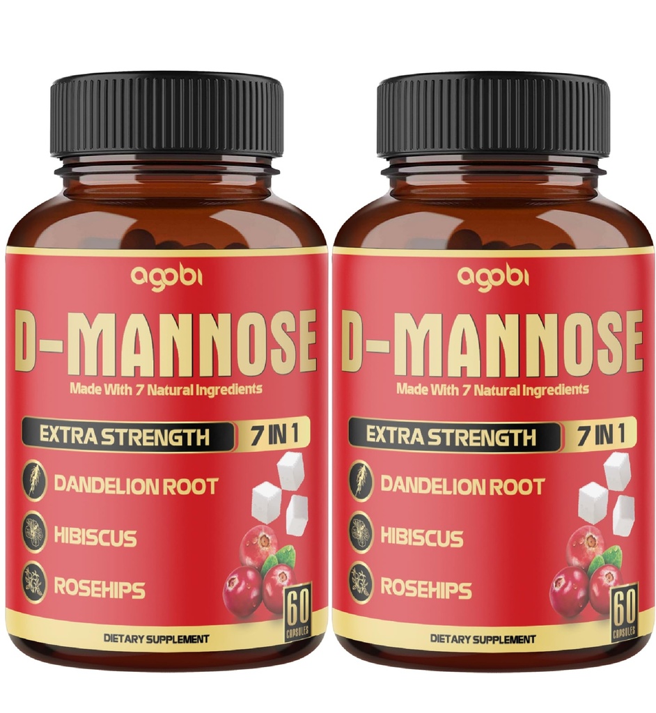 2 pakker 60 greve 4 måneder - D-Mannose Capsules - Natural Urinal Tract Health & Immune Support - 7in1 med Cranberry, Dandelion, Hibiscus og mer