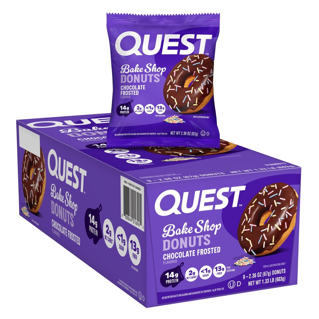Quest Nutrition Bake Shop, Sjokolade Frosted Donuts, 14g Protein, Mindre enn 1g Sukker, Protein Snack, Lav Sukker, 9 Telling