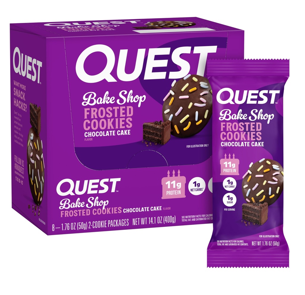 Quest Nutrition Frosted Cookies Twin Pack, Sjokoladekake, 1g Sukker, 11g Protein, 1g Netto Carbs, Glutenfri, 16 Informasjonskapsler
