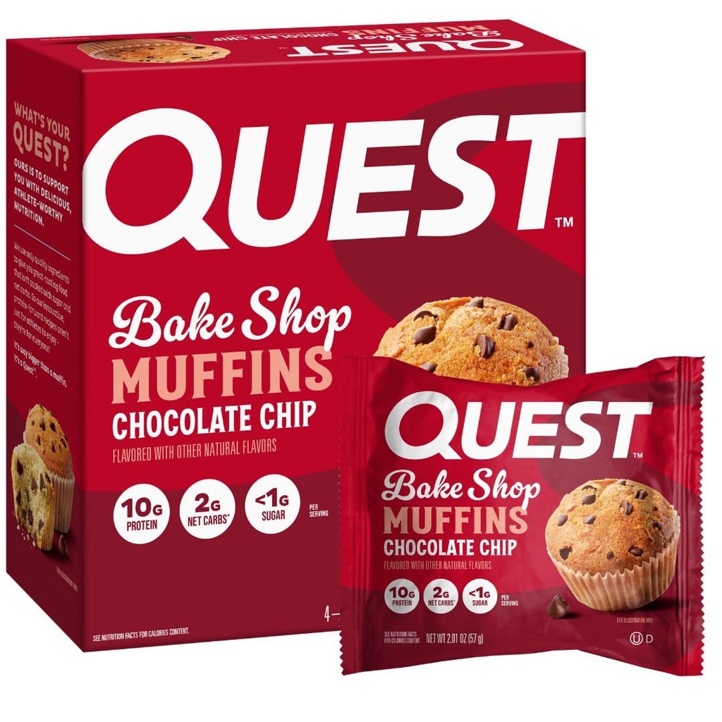 Quest Ernæring Sjokolade Chip Muffin, 10g Protein, 2g Netto Carb, Mindre enn 1g Sukker, Protein Snack, 4 greve