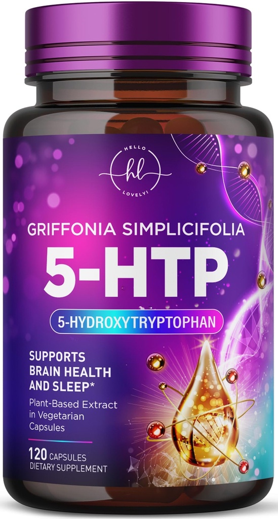 5-HTP Supplement - 200mg per servering - Ekstra styrke 5HTP fra Griffonia Simplicifolia - Støtter hvilefull søvn, naturlig rolig og hjerne helse - 5 hydroxytryptophan - flaske i USA - 120 kapsler