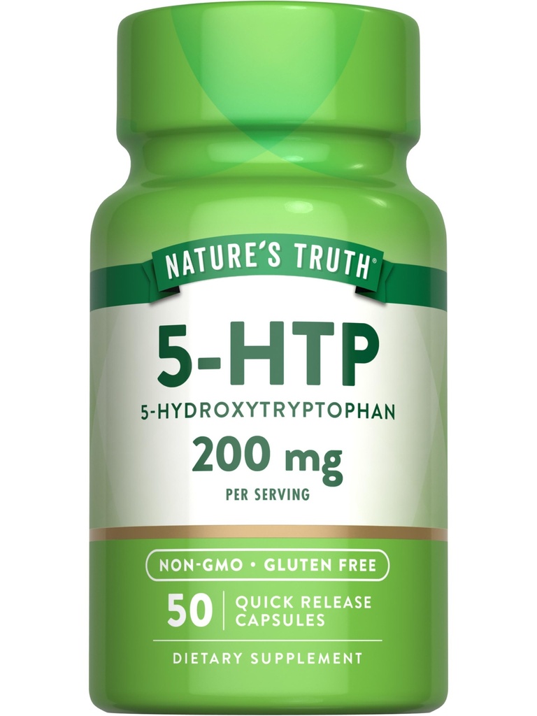Naturens sannhet 5HTP 200mg kapsler | 50  Count 5 hydroxytryptophan | Ikke-GMO & Glutenfri Supplement