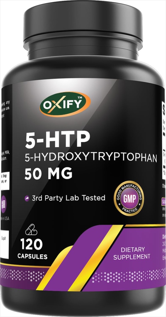 Oxify 5-HTP 5-hydroksytryptofan 50 mg | 120 kapsler | Glutenfri, ikke-GMO | Supplement laget i USA