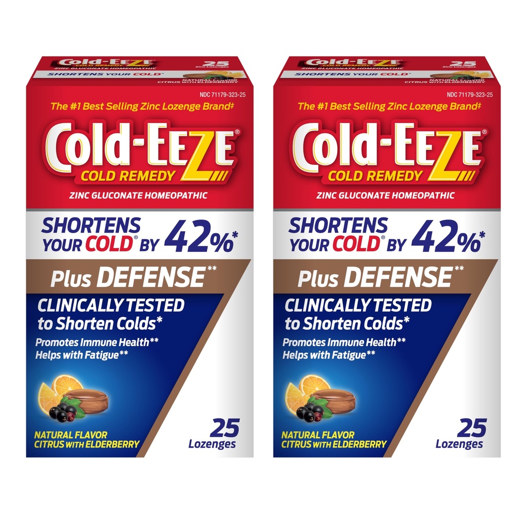 Cold-Eeze Plus Defense Natural Citrus med eldreberry sink Lozenges, reduserer varigheten av den vanlige kulde, Sambucus Nigra, Echinacea og Rose Hips, 25 Ct, Pakke med 2