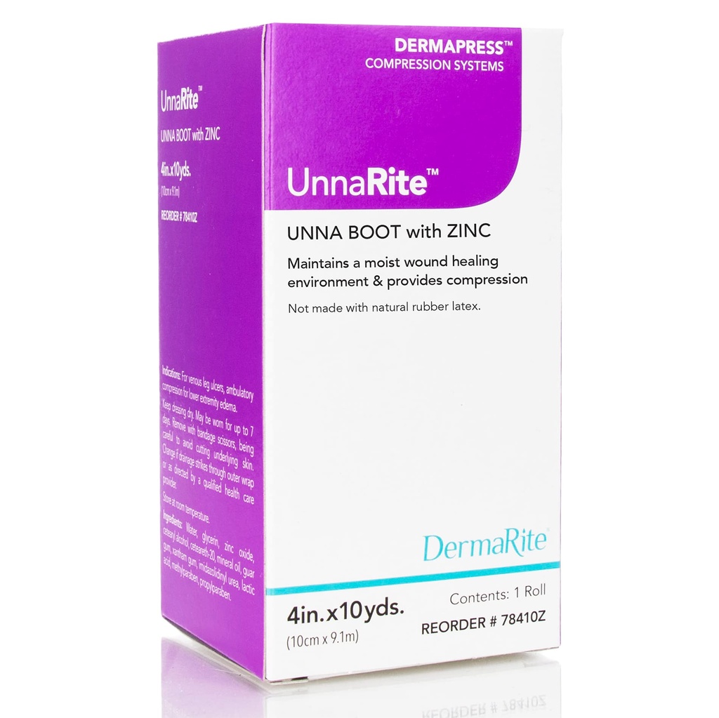 DermaRite's UnnaRite C Unna Boot, med sinkoksid - Moist Healing og Gentle Compression for venous ben Ulcers - 4 i. x 10 yds., 1 Roll