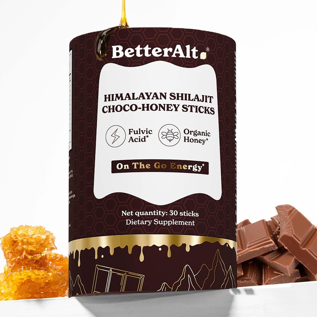 Bedre Alt Chokolade Shilajit Honning Sticks 75% Fulvic Acid & 85+ Spor Mineraler Sjokolade-infisert Rå Honning Himalayan Shilajit Energi Booster 30 Sticks Naturlig Stamina & Endurance Support