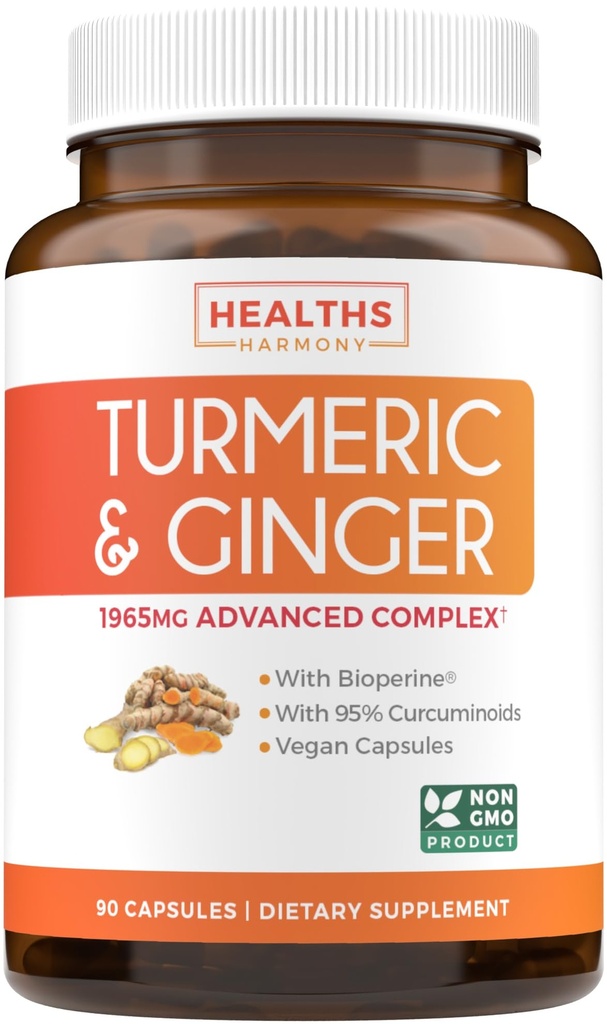 Turmerisk og Ginger Supplement (Non-GMO) 1980mg Servering - Turmerisk Curcumin med svart pepper Bioperin, Ginger Extract og 95% Curcuminoids pulver - tumerisk felles støtte Supplement - 90 kapsler
