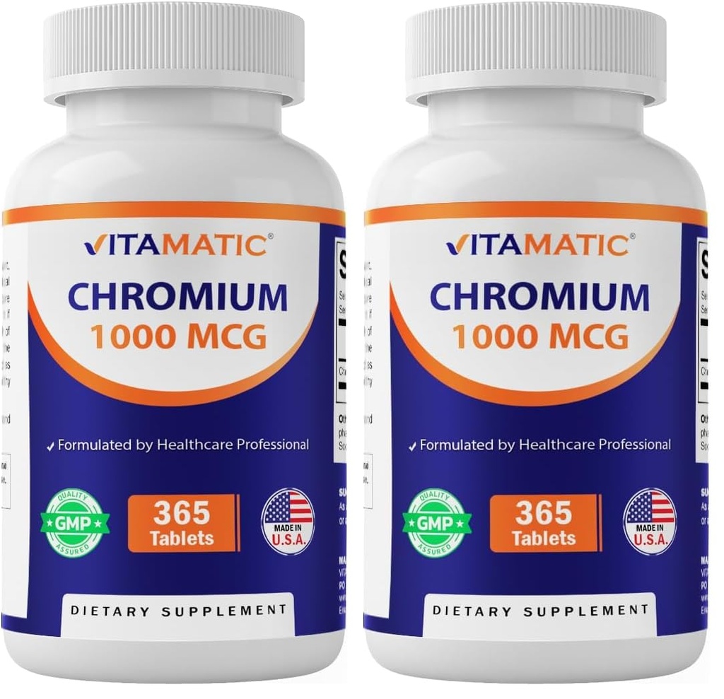 Vitamatisk kromi 1000 mikrog | 365 tabletter | høy potens kromi Picolinat | Ikke-GMO, Glutenfri (pakke med 2)