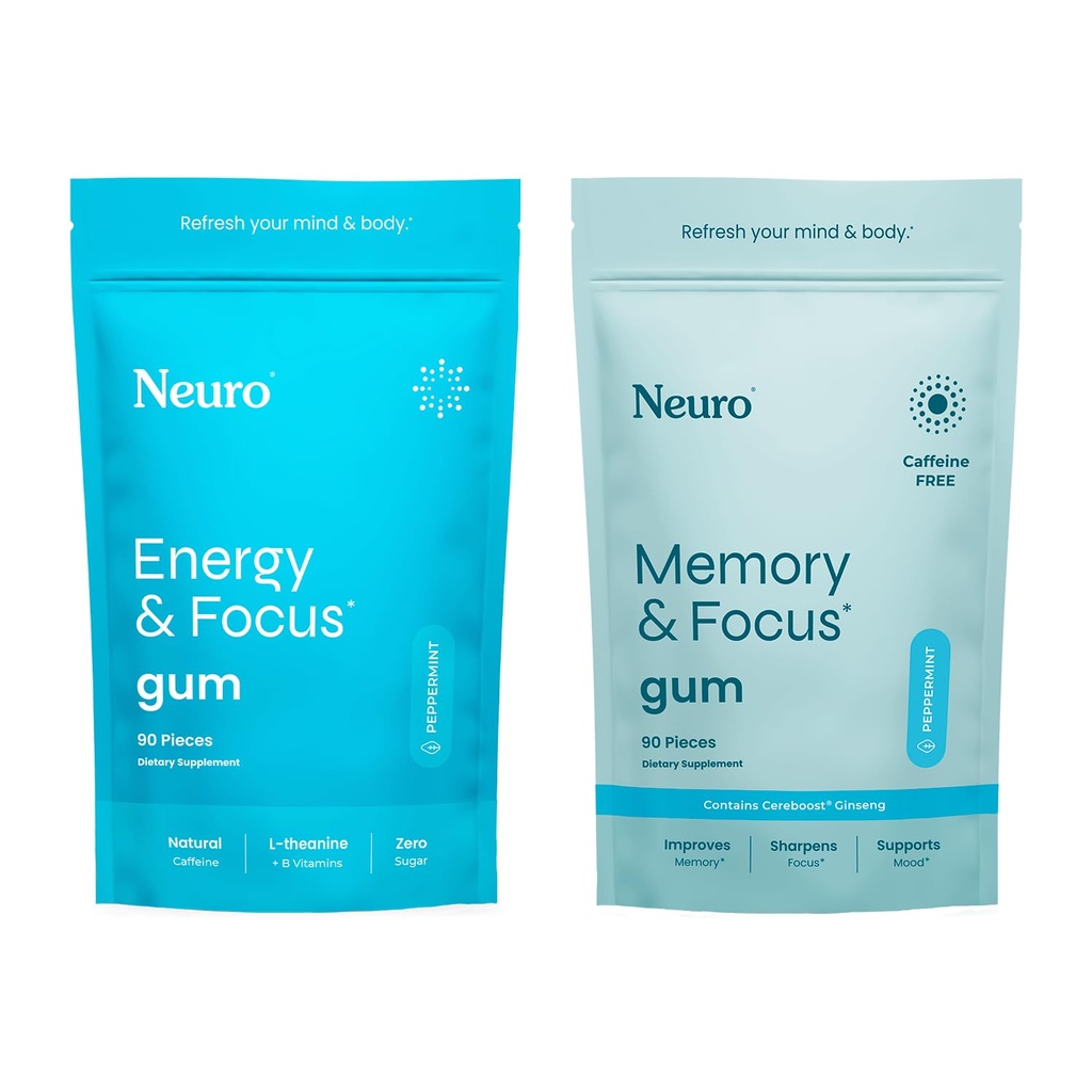 Neuro fokus sett – 90 teller hver (Peppermint) – sukkerfri nootropisk Chewing gums med naturlig koffein, L-theanin, B-vitaminer og Ginseng for energi, varsling og klarhet