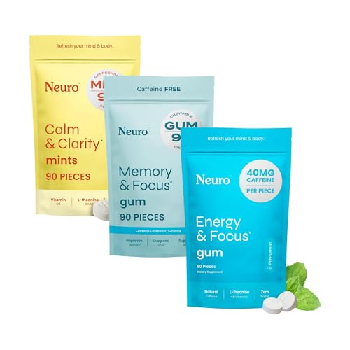 Neuro Focus & Calm Cognitive Bundle – Energi & Focus Nootropic Gum (90), Calm & Clarity Stress Support Mints (90) & Minne & Focus Nootropic Gum (90)