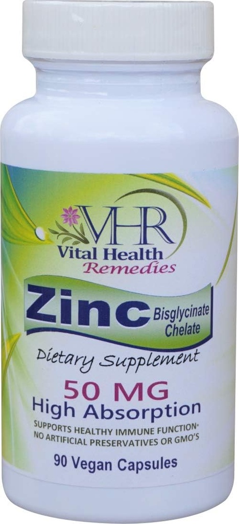 VHR ZINC Bisglycinate Chelate 50mg - immunstøtte - høy absorpsjon - Ingen preservatives. 90 Vegan Kapsler
