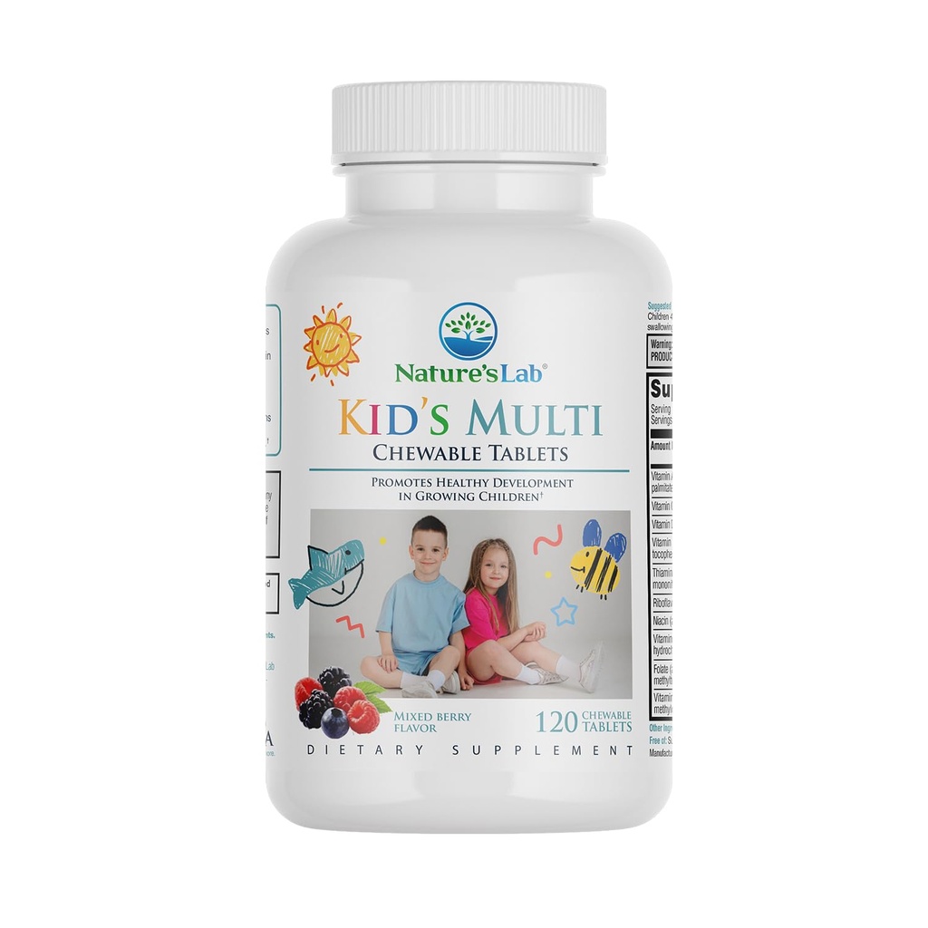 Naturens Lab Kids multi naturlige Chewable Vitaminer - Komplet barne multivitamin med jern, magnesium, sink og kalsium - Blandet Berry Flavor - 120 tabletter for alder 2+