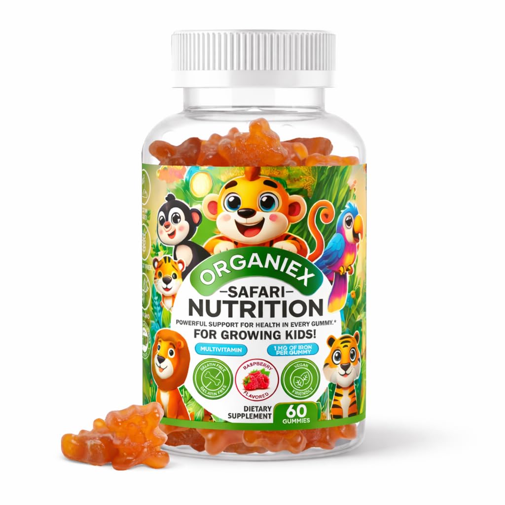 Kids Multivitamin Gummies med jern og sink (Ages 2+) | Daglige Kids Vitaminer med vitamin C, D3, B12 & Folat | Vegansk, Ikke-GMO, Glutenfri, Pektin-basert | Raspberry Flavor | 60 Count