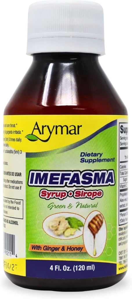 Arymar Imefasma med Ginger & Honning Cough Syrup (4 oz) - Gentle Relief med naturlige ingredienser