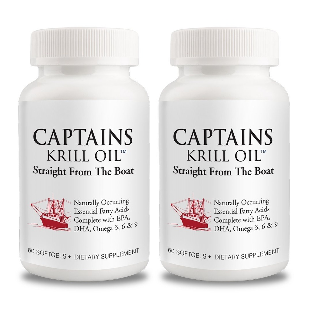 Captains Pure Antarctic Krill Oil Softgels | Omega 3 EPA, DHA med Astaxanthin & Fosfolipider | Ingen tilsetningsmidler eller kjemikalier | 1000mg per servering, 60 kapsler, 2-Pack