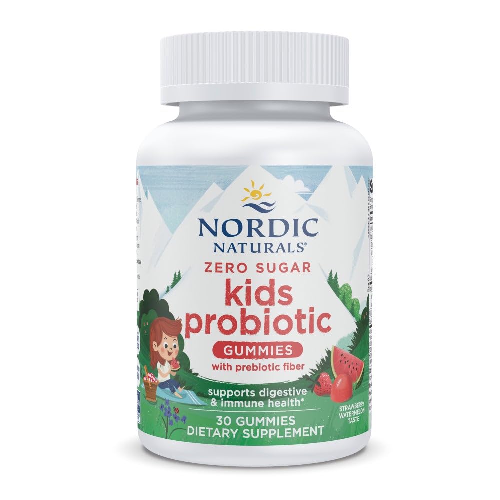 Nordic Naturals Zero Sugar Kids Probiotic Gummies - Jordbær Watermelon Flavor - 30 Gummies - Støtter Digestive Wellness & Immune Health - Non-GMO - Tredjeparts testet - Vegan - 30 Services