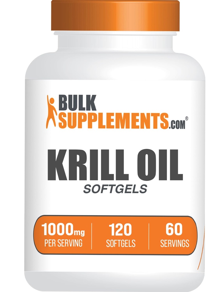 BulkSupplements.com Krill Olje 1000mg Softgels - Antarktis krillolje Supplement - Omega 3 Supplement, DHA Supplement - Glutenfri, 2 Softgels per servering, 120 Count (Pack of 1)