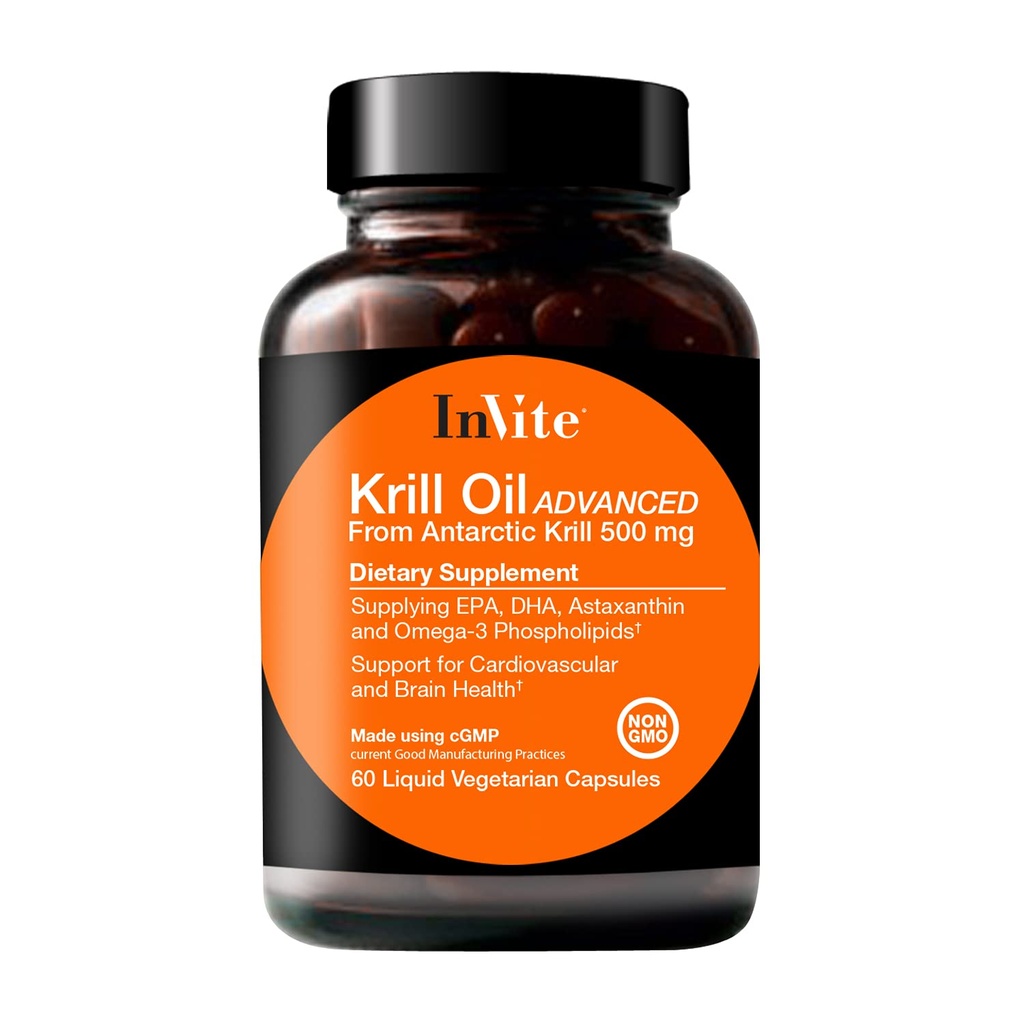 Inviter Health Krill Oil Advanced - Støtter kardiovaskulære og hjerne helse - forsyninger EPA, DHA, Astaxanthin og Omega-3 Fosfolipider - 60 Kapsler