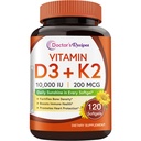 Legens oppskrifter vitamin D3 K2, 10.000 IU, 200 mcg, MK-7, Sterk beintetthet, tann, immun, hjerte støtte, energi, kalsiumabsorpsjon, ingen soya og gluten, ikke-GMO, 120 Softgels