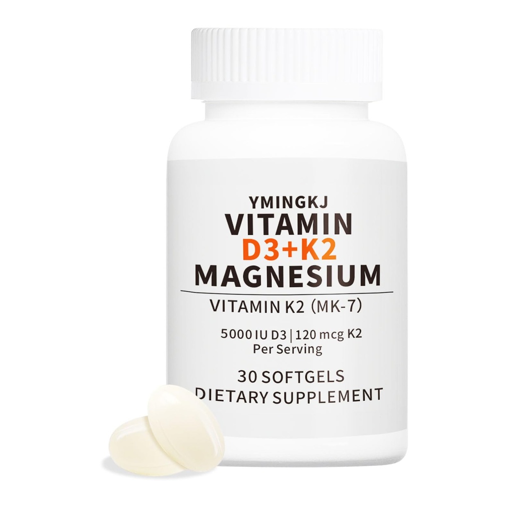 Vitamin D3 K2 5000 IU Softgels med magnesium Supplement - & 120mcg MK-7 K2 for Bone Helse & Immun Support - Ikke-GMO & Glutenfri Softgels med MCT Olje- 30 Softgel