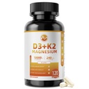 M tommer vitamin D3 K2 med magnesium, vitamin D30000 IU, vitamin K2 MK-7 240 mcg, 6-i-1 K2 D3 vitamin Supplement med Quercetin for bein, immun & Moo*d støtte, svært biotilgjengelig, 120 kapsler