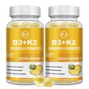 M tommer vitamin D3 K2 Gummies, vitamin D3 10000 IU, K2 (MK-7) 200mcg, 6-i-1 vitamina D3 con K2 Supplement med Omega-3 for kvinner og menn - Bein, tenner og immunstøtte, sukkerfri, 2 pakke
