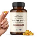 Inhalasjonsvitamin D3 + K2 med kokosolje – 5000 IU D3 & 100 mcg MK7 K2 for bein, hjerte og immunstøtte – ikke-GMO · Soya gratis · Glutenfri – 120 Softgels