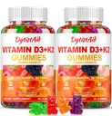 Vitamin D3 + K2 Gummier 2000 IU med kalsium + K2 (MK-7), magnesiumcitrat, vitamin C, sink & bor – bein, hjerte og immunstøtte – vegansk, ikke-GMO, gelatinfri, sukkerfri kosttilskudd, 120 gummier