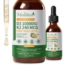 2 Pack organisk vitamin D3 K2 flytende 10000 IU w/ Vegan Omega-3 & kokos MCT olje - maksimal styrke vitamin D Supplement, ingen fyllstoffer, ikke-GMO K2 som MK7 for bein, muskler og høy absorpsjon-2 Fl Oz
