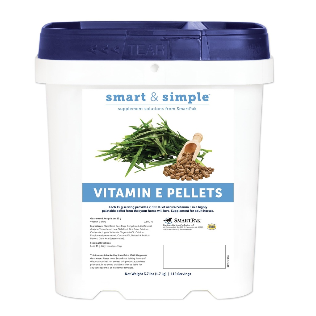 Smart og enkel vitamin E Pellets | Hestetilskudd Pellets | Vitamin E for hester | Immunstøtte | Pellet skjema for enkel fôring | 112 serveringer | 3,7 LB Bucket