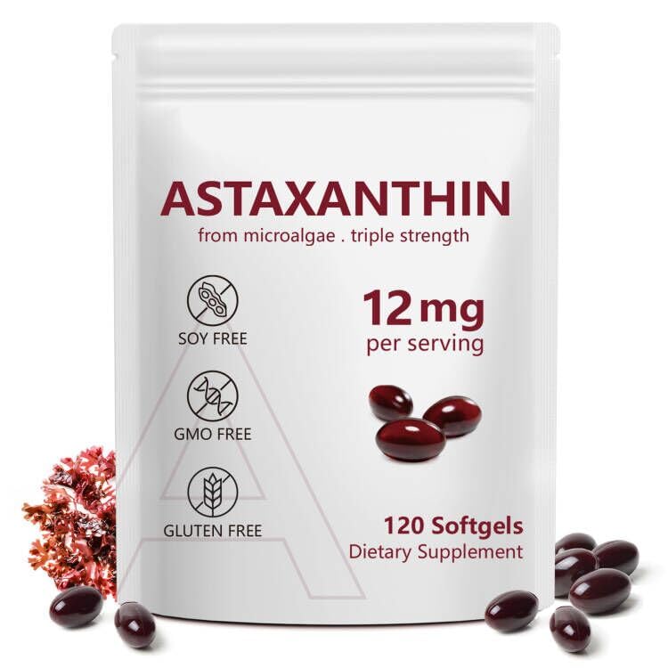 Astaxanthin 12 mg, 120 Softgels, 4 måneders forsyning, Premium Astaxanthin Antioksidant kosttilskudd med antioksidant aktivitet, støtter øye, immun, felles, hud helse, intern sirkulasjon